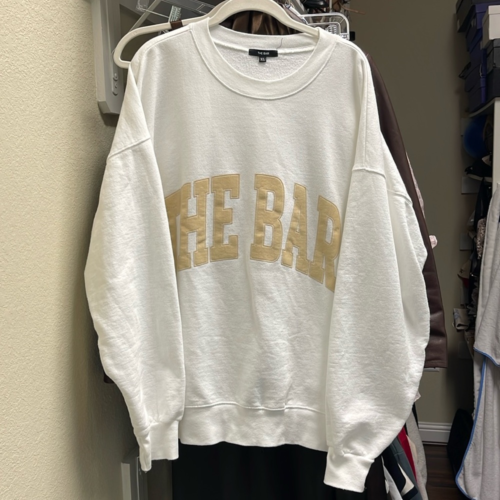 The Bar Varsity Cream White Oversized Logo Sweatshirt